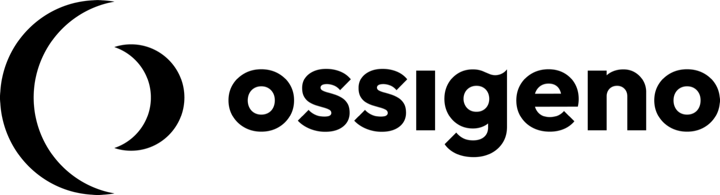 Logo di Ossigeno, cooperativa di comunicazione della scienza, in nero per il footer ciano